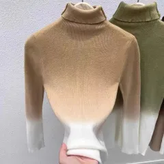 Gradient Colour Turtleneck Wool Sweater Women's Bottoming Sweater French Top - Khaki - View 1