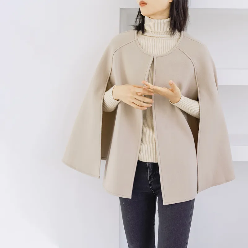 Autumn And Winter Woolen Overcoat Women's Autumn All-matching Outer Wear Shawl - Apricot