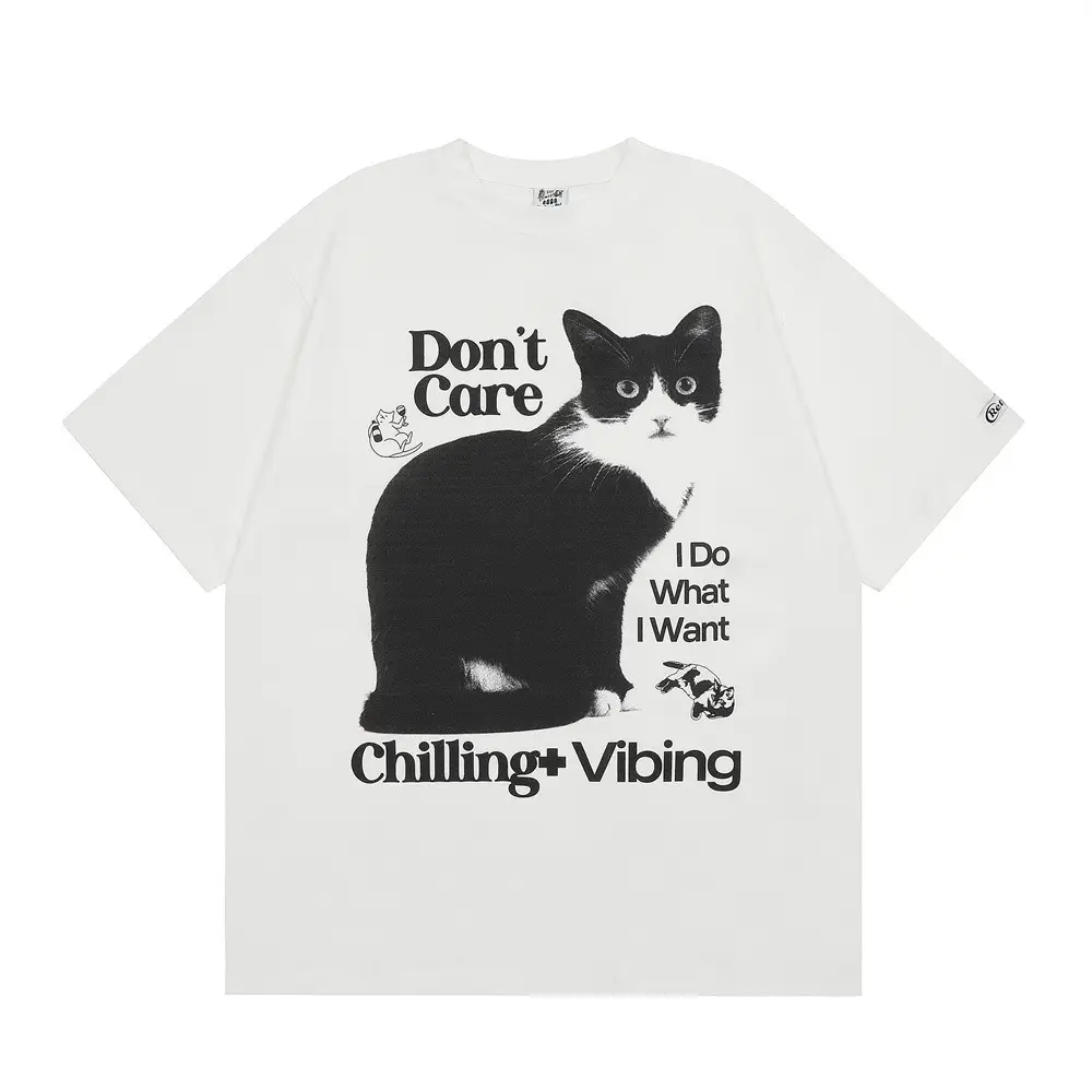 Kitten Print Short-sleeved T-shirt Loose Top