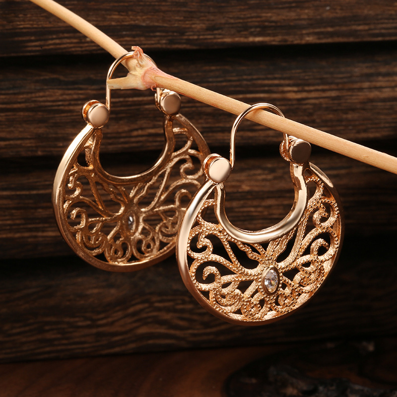 Copper Inlaid Zircon Simple Fan-shaped Small Flower Basket Earrings