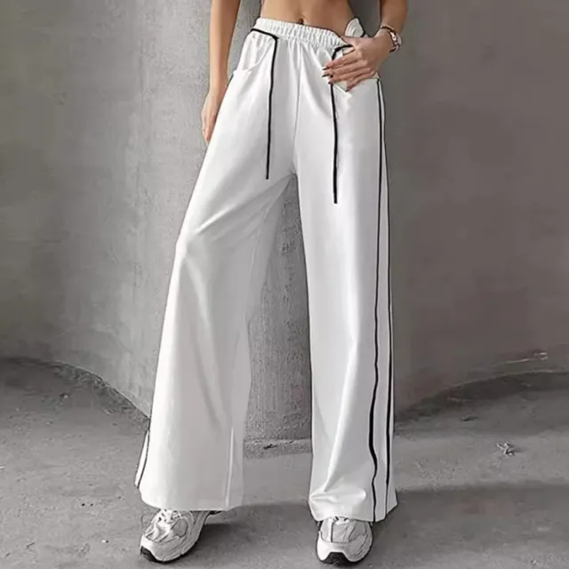 Drawstring Contrast color Casual Pants For Women White - Shop at LoveMi