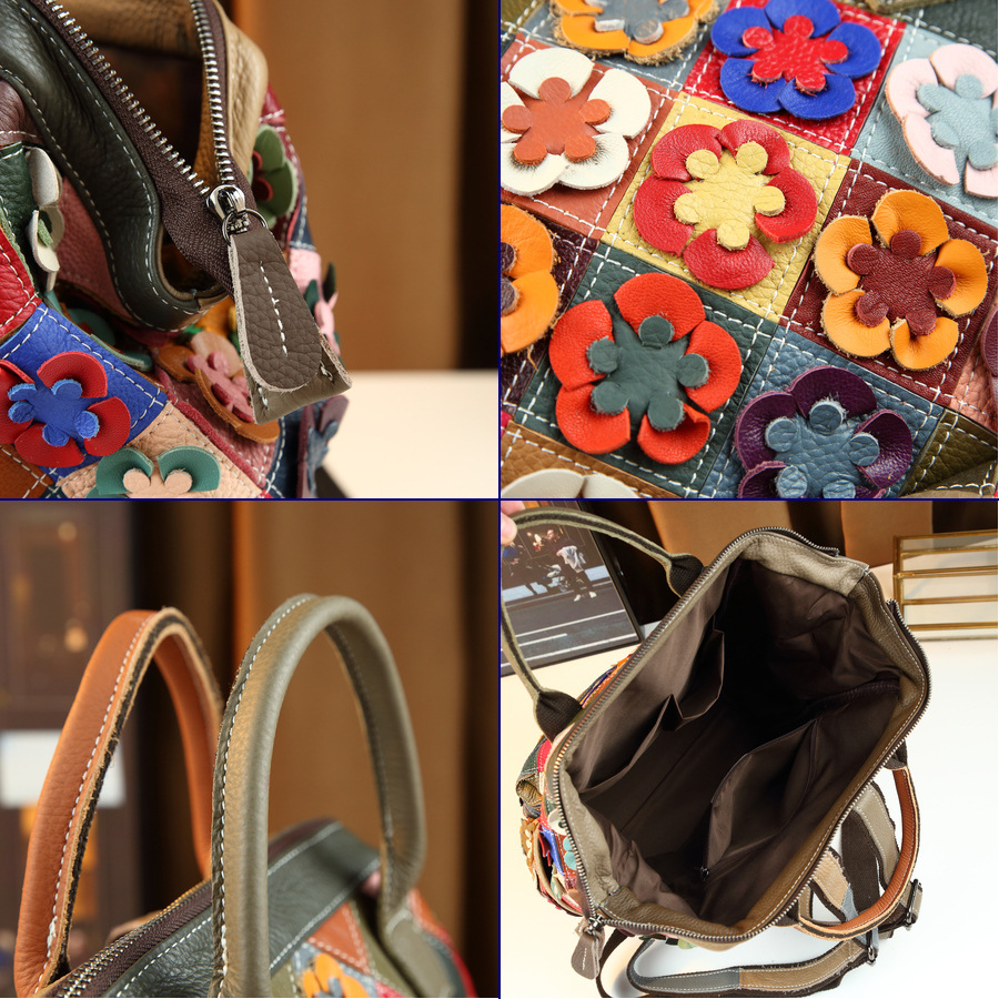 Rétro sac à dos des femmes de style bohème avec patchwork en cuir véritable – Image 3