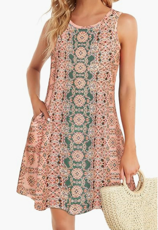 Women's Vest Dress Round Neck Sleeveless 3D Printing