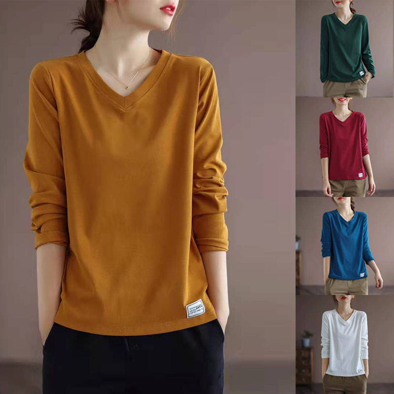 Spring And Autumn Loose Casual Long-Sleeve Slimming White T-Shirt