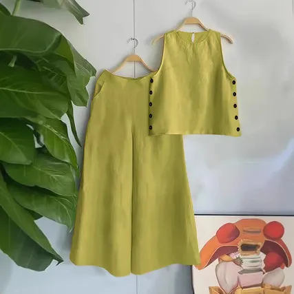 Sleeveless Loose Vest Vacation Casual Pants Cotton And Linen Suit Green - Shop at LoveMi