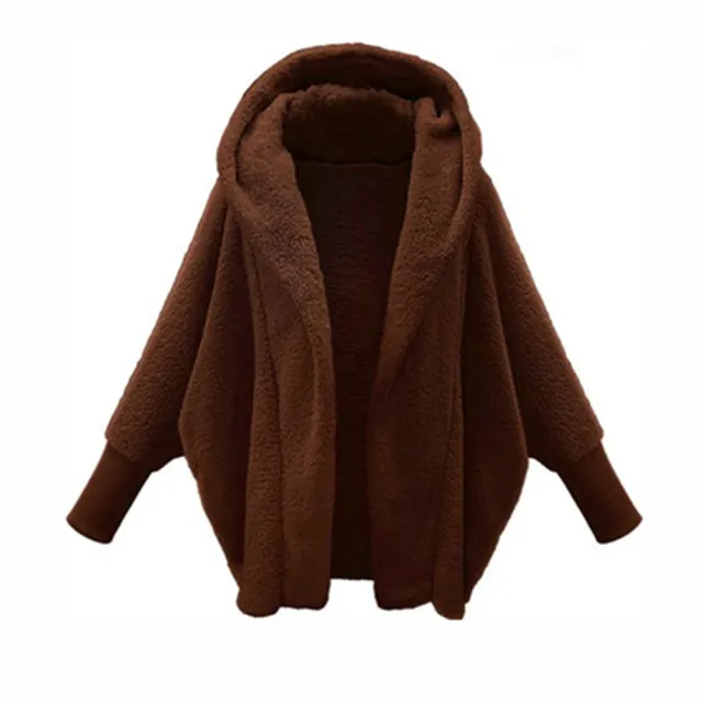 European And American Women's Clothing Solid Color Long Sleeve Hooded Loose Plush Coat Brown - Shop at LoveMi