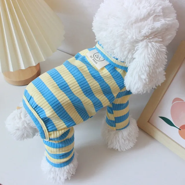 Pet Clothes Spring And Summer Thin Four leg Home Wear Teddy Yellow And Blue Stripes - Shop at LoveMi