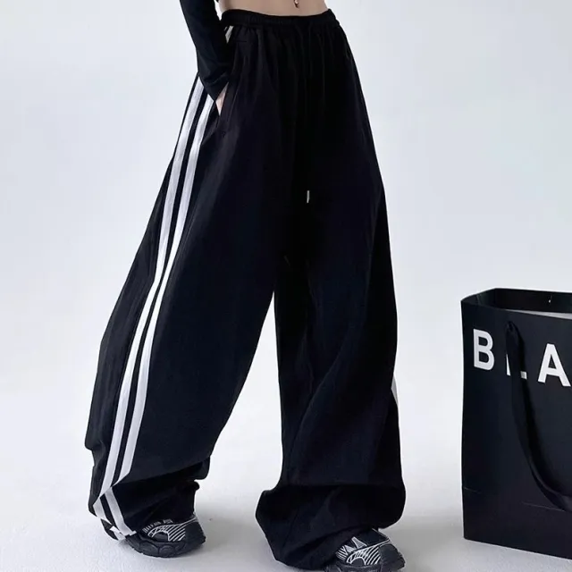 Cargo With Side panel Stitching Street style Athletic Fashion Brand Loose fitting High waist Casual Wide leg Pants Black - Shop at LoveMi