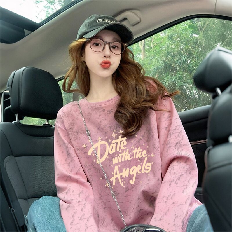 Womens Retro Tie-Dye Fashionable Crew-Neck Top