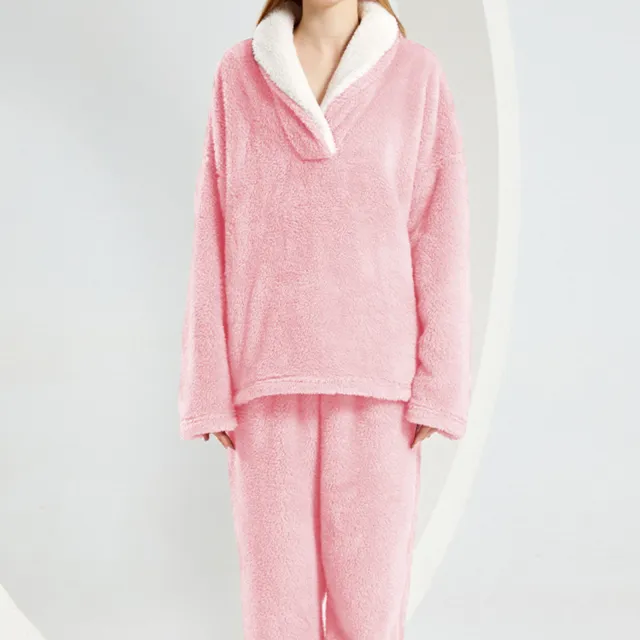 Womens Winter Coral Fleece Cozy And Soft Loungewear Set Pink - Shop at LoveMi