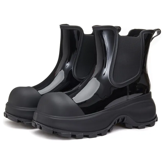 New Korean Style Thick soled Rain Boots Women's Outer Wear Waterproof Non slip Black - Shop at LoveMi