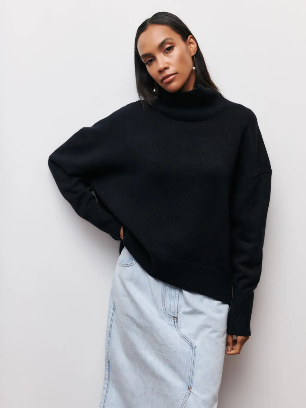 Winter Turtleneck Sweater Ins Solid Color Long Sleeve Pullover Top Women's Clothing - Black