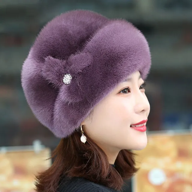 Fur Hat Female Winter Artificial Mink Hair Top Hat Purple - Shop at LoveMi