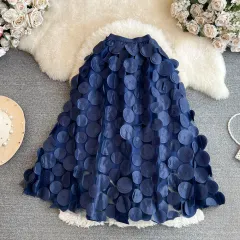 Retro High Waist Mid-length Three-dimensional Flower Mesh Skirt - Dark Blue - View 1