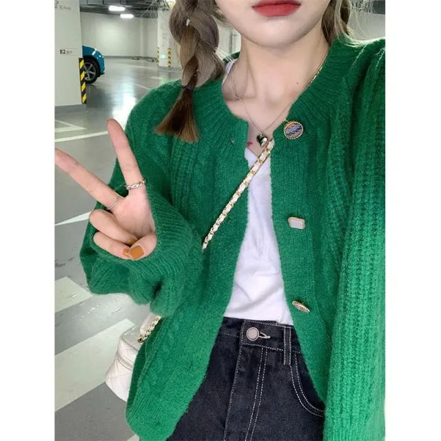 Retro Sweater Cardigan Coat Women Green - Shop at LoveMi
