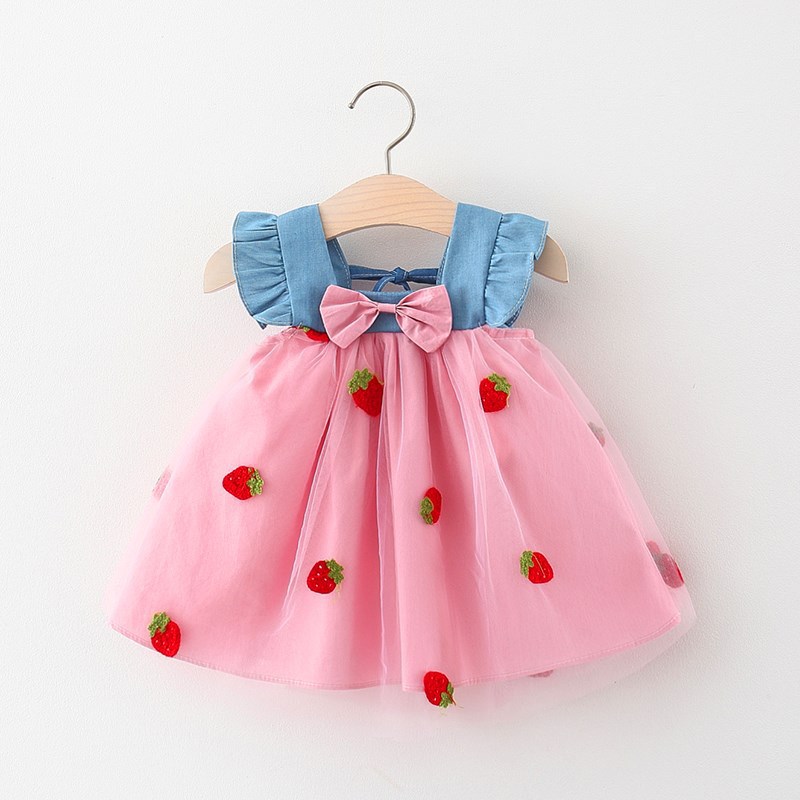 Denim Strawberry Skirt Pink