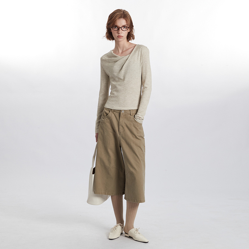 Pleated Design Hot Girl Slim-fit Long Sleeve