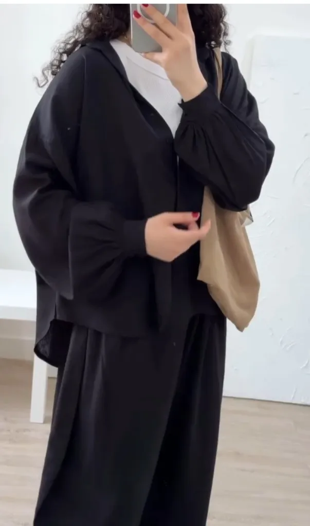 Cardigan Solid Color Top Two piece Pants Black 2 Piece Set - Shop at LoveMi