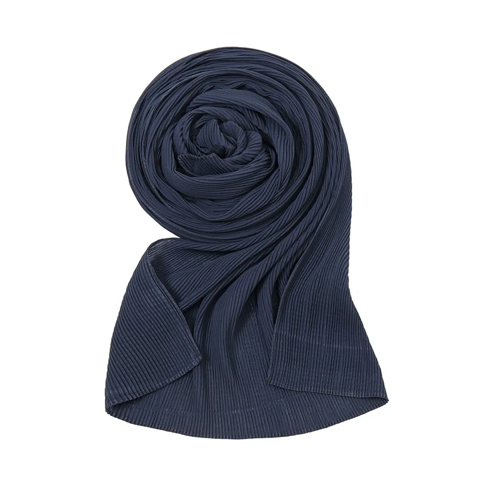 Pure Color Pearl Chiffon Pleated Scarf Women's Sunscreen Shawl - Gray And Blue