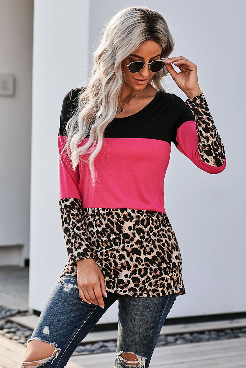 Title 7, New leopard print stitching mid-length top Amaz...