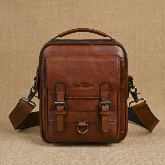 Genuine Leather Retro Hand rubbed Top grain Cowhide Men's Shoulder Bag Crossbody Commuter Bag Brown - Shop at LoveMi
