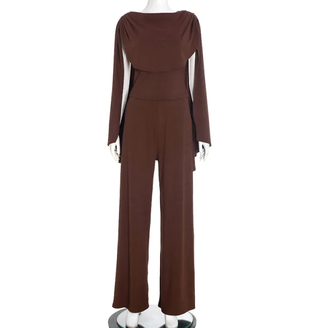Women's Solid Color Casual Slim Swing Neck Sleeveless Top And Ribbed Pants Set Brown - Shop at LoveMi
