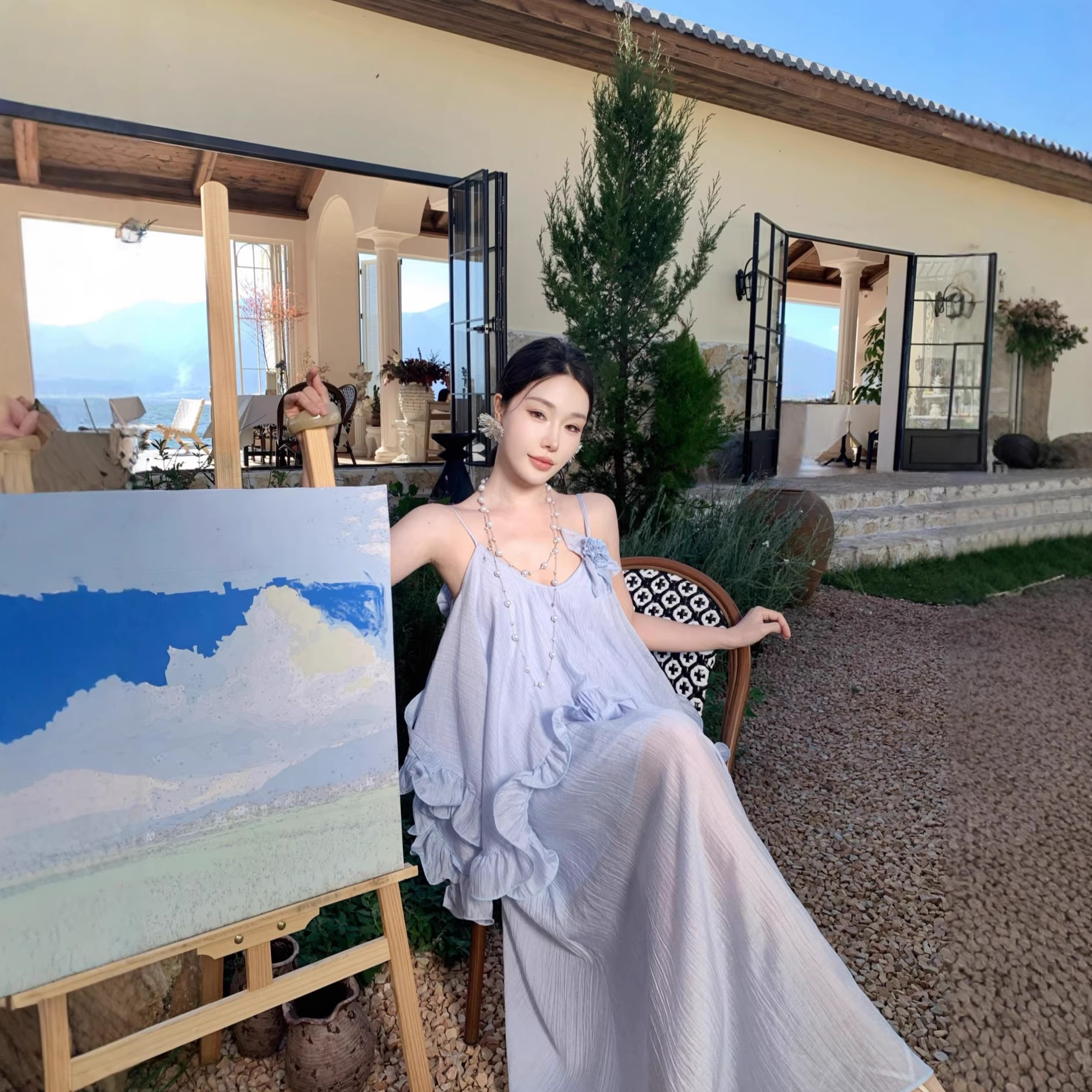 Three-dimensional Floral Ruffled Maxi Dress With A Vacation Vibe