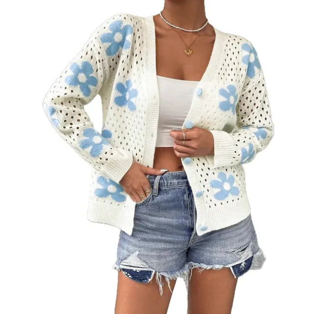 Women's Elegant Hollow Knitted Sweater White - Shop at LoveMi