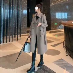 Trench Coat Thin Women's Mid-length Spring Figure Flattering Jacket Top Loose Overcoat Coat - Grey - View 1