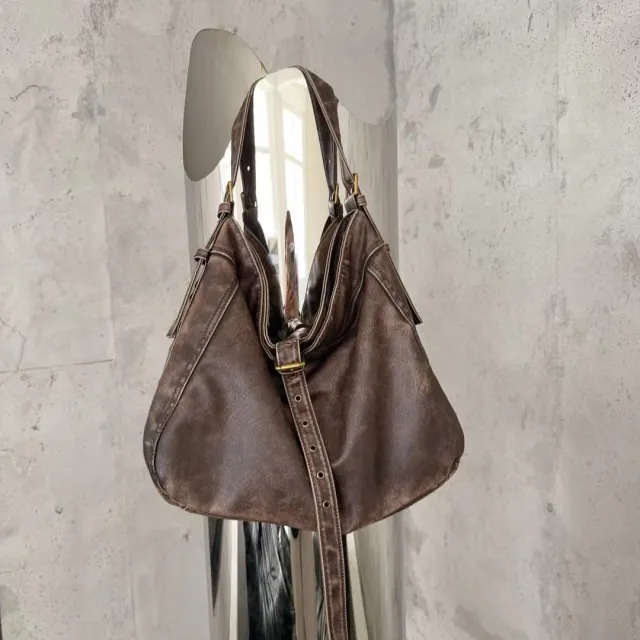 Casual Large Capacity Shoulder Crossbody Belt Buckle Underarm Tote Bag Brown - Shop at LoveMi