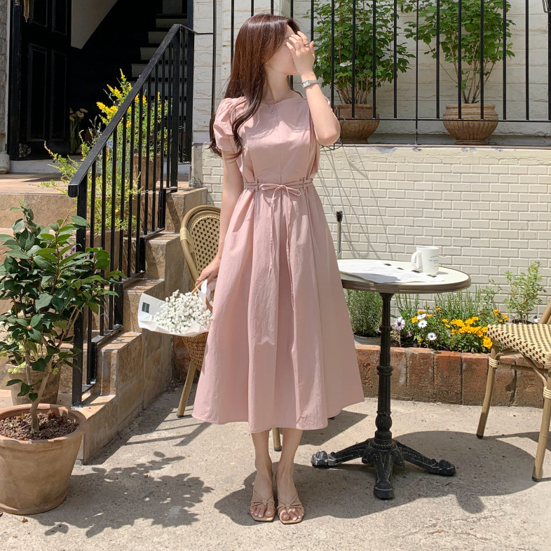 Fitted Waist Slightly Mature Style Elegant Flounce Maxi A Line Dress