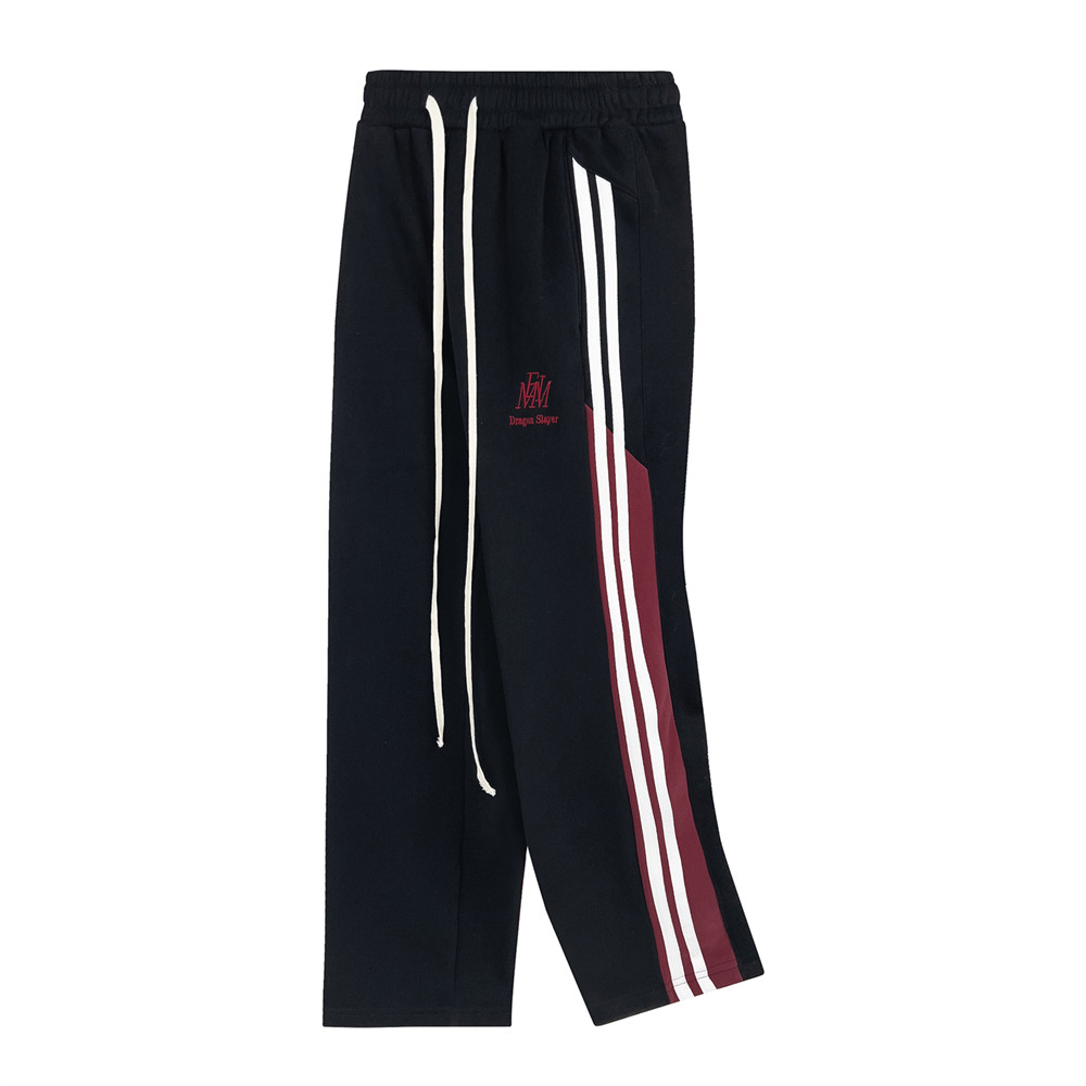 Men's Side Ribbon Matching Striped Loose Straight Pants - Image 7