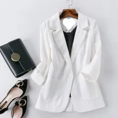 Omen's Springsummer Thin Fashion Slim Fit Sub-suit Cropped Sleeve Short Top - White 34 Sleeve - View 1