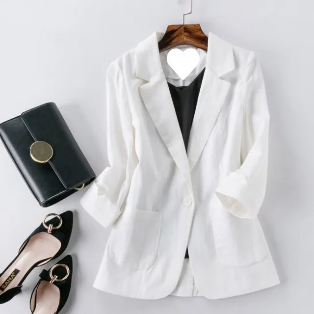 Omen's Springsummer Thin Fashion Slim Fit Sub suit Cropped Sleeve Short Top White 34 Sleeve - Shop at LoveMi