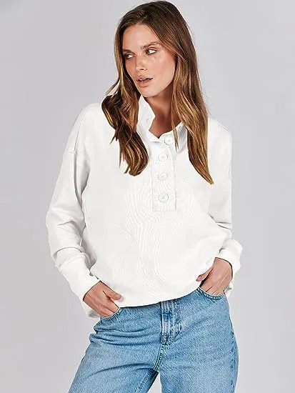 Casual Versatile Long Sleeves Patchwork Pocket Sweater White - Shop at LoveMi
