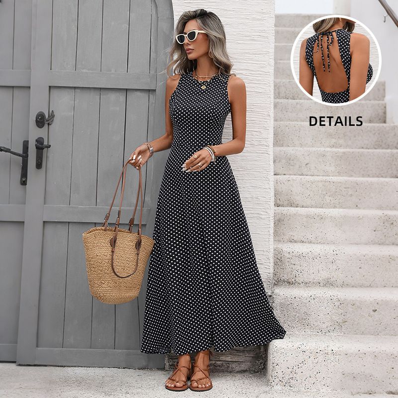 Retro Sleeveless Backless Polka Dot Dress