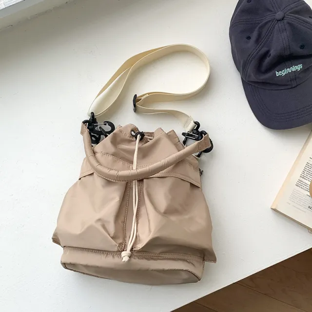 High grade Portable Drawstring Shoulder Messenger Bag Apricot - Shop at LoveMi
