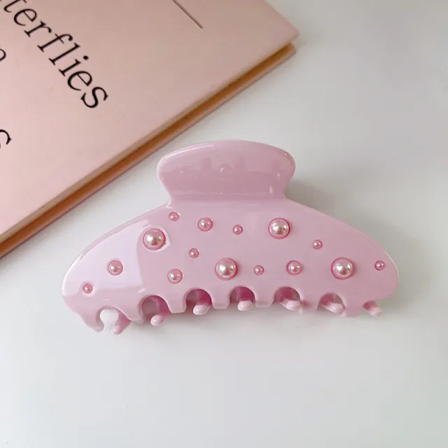 Bow Rhinestone Sweet Temperament Medium Flower Shark Clip Pearl Style - Shop at LoveMi
