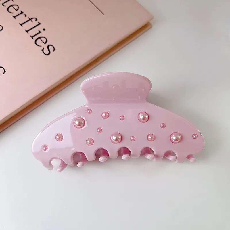 Bow Rhinestone Sweet Temperament Medium Flower Shark Clip - Pearl Style