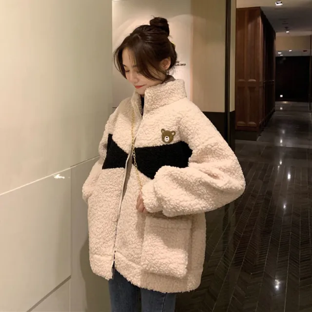 Lamb Wool Fleece lined Thickened Overcoat Jacket White - Shop at LoveMi