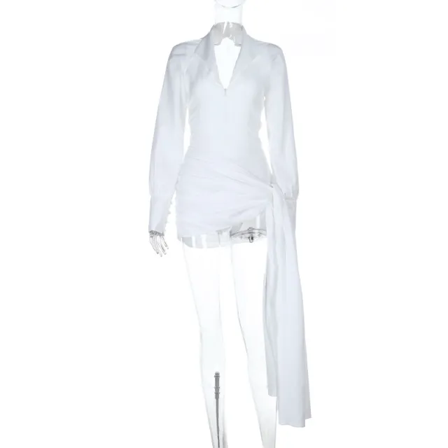 New Sexy V neck Long Sleeve Hip Skirt For Women White - Shop at LoveMi