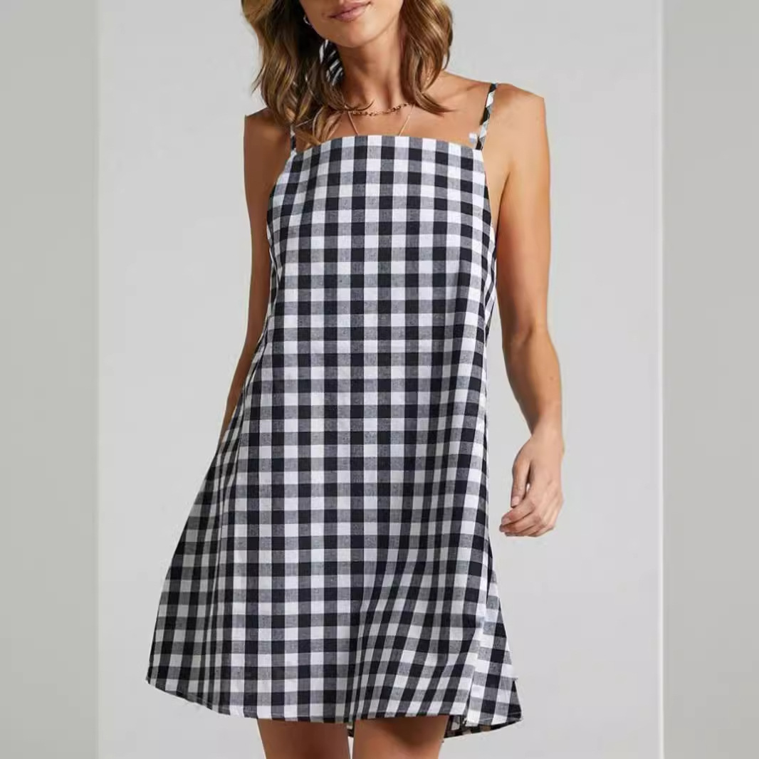 Classic Plaid Bohemian Sundress With Straps