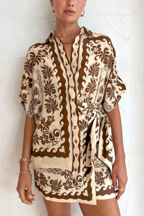 Women's Fashion Casual Homewear Short Sleeve Suit Brown - Shop at LoveMi