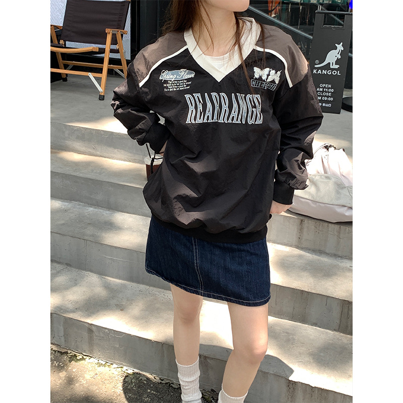 Real Shot Women's American Printed V-neck Casual Loose Top