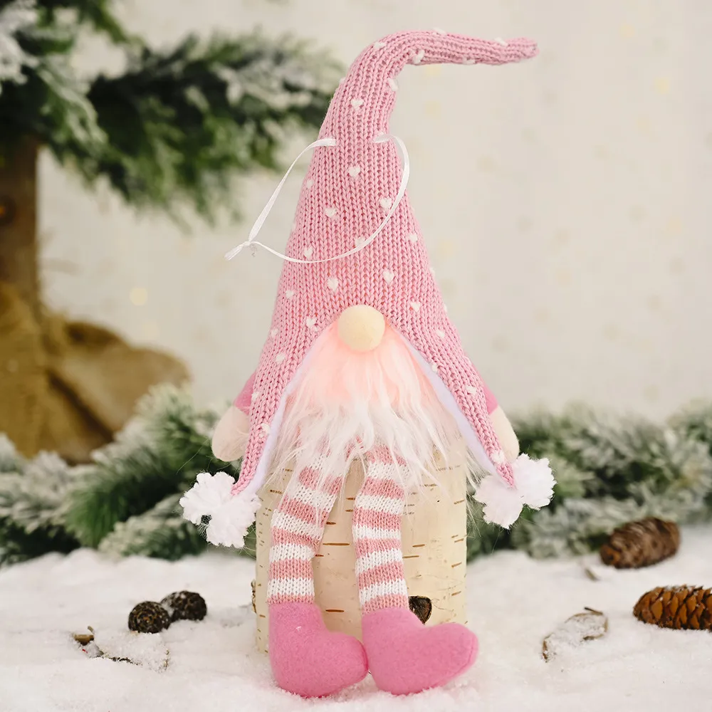 Christmas Decoration Supplies Forest Elderly Hanging Leg Pendant With Light Creative New Faceless Doll Ornaments - Pink