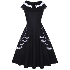 Bat Embroidered Plus Size Women's Clothing Dress - Red - View 1