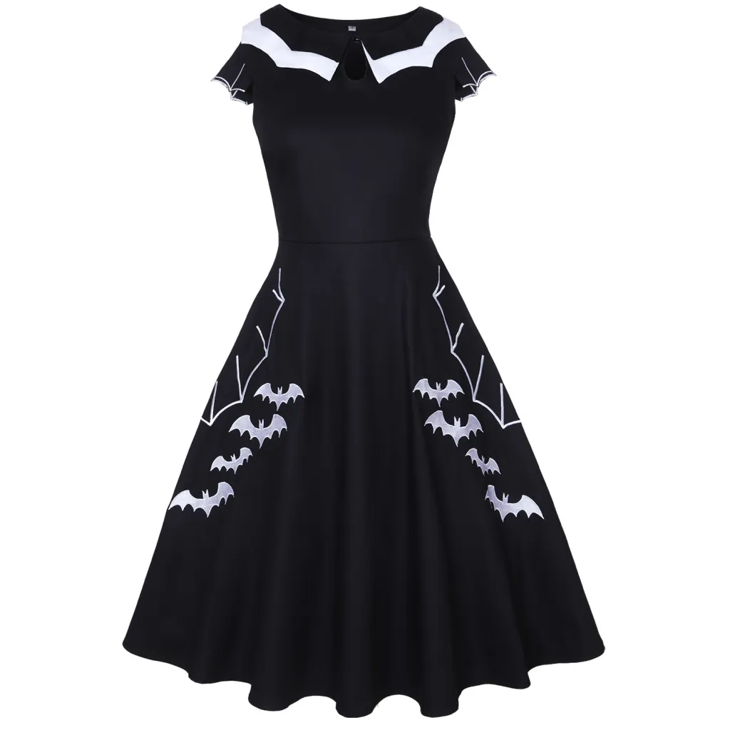 Bat Embroidered Plus Size Women's Clothing Dress - Red
