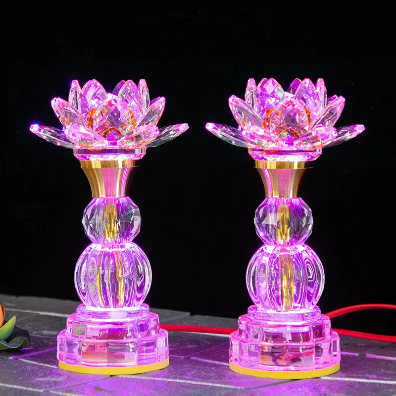 Buddha Front Lantern Led Colorful Crystal Lotus Lamp