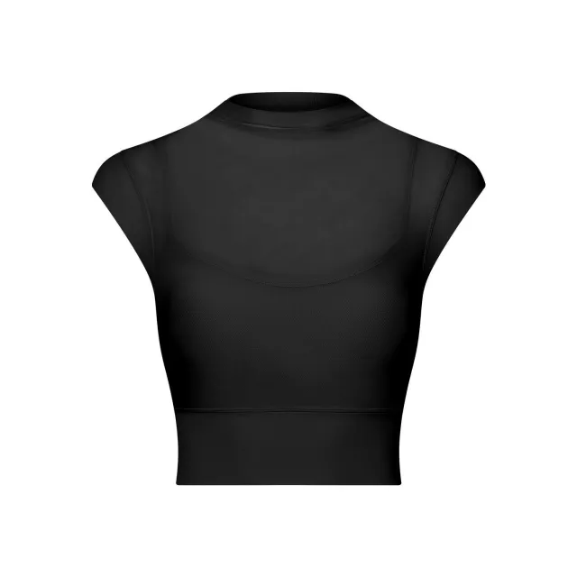 Mesh Yoga Clothes Flounced Sleeve Running Quick drying Sports Bra With Chest Pad Black - Shop at LoveMi