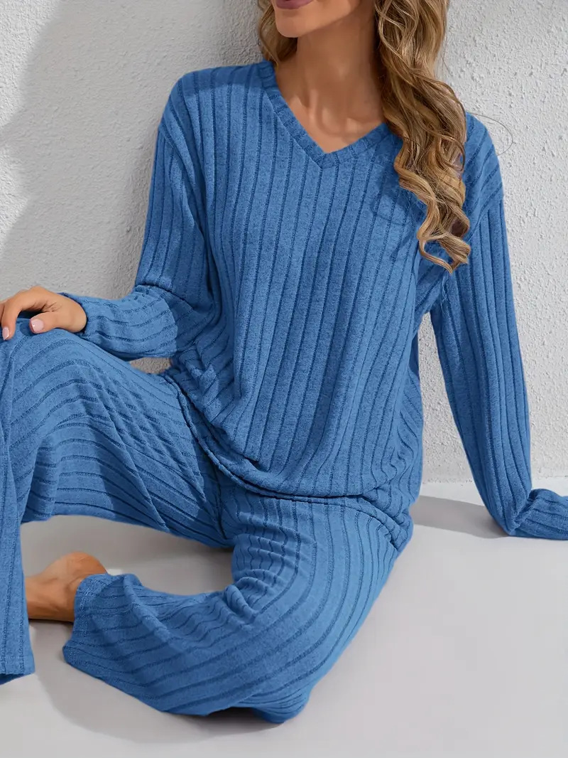 Women’s Ribbed Long Sleeve Top and Pants Loungewear Set